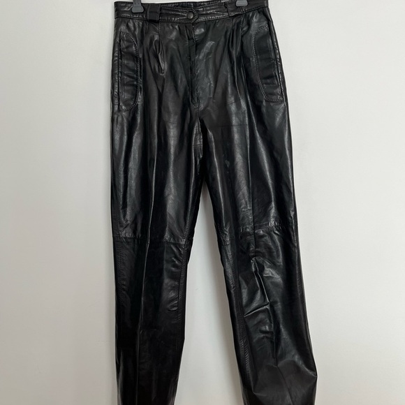 Vintage Montreal Leather Black High-Waist Moto Pants Real Leather Size Small - Picture 2 of 11